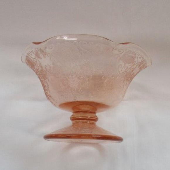 Hazel Atlas Depression Glass Pink Florentine No. 2 4 3/4 In Ruffled Mint Comport - Picture 4 of 4